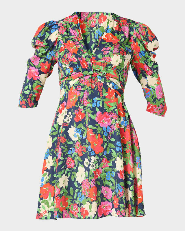 Natalaya Smocked Floral-Print Mini Dress